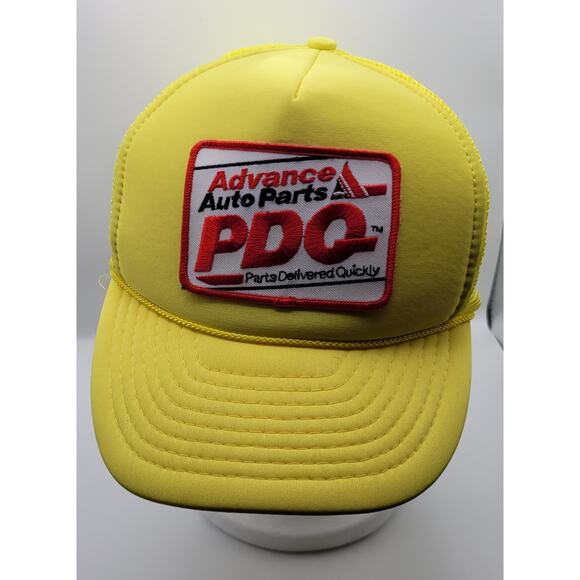 Vintage Advance Auto Parts Hat Cap Snapback Yellow Trucker PDQ Logo Patch 80's - Picture 9 of 16